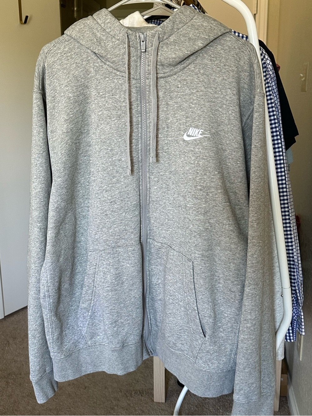 NIKE Light Gray Full-Zip Hoodie with Embroidered White Logo